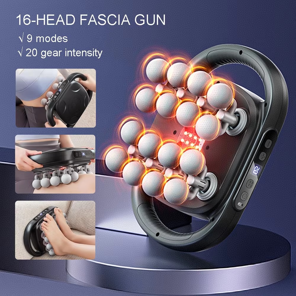 Massage Gun - Высокочастотный вибромассажер с 16 насадками для
